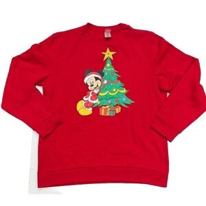 Disney Mickey Mouse Pullover Red Christmas Sweater Size L NWT